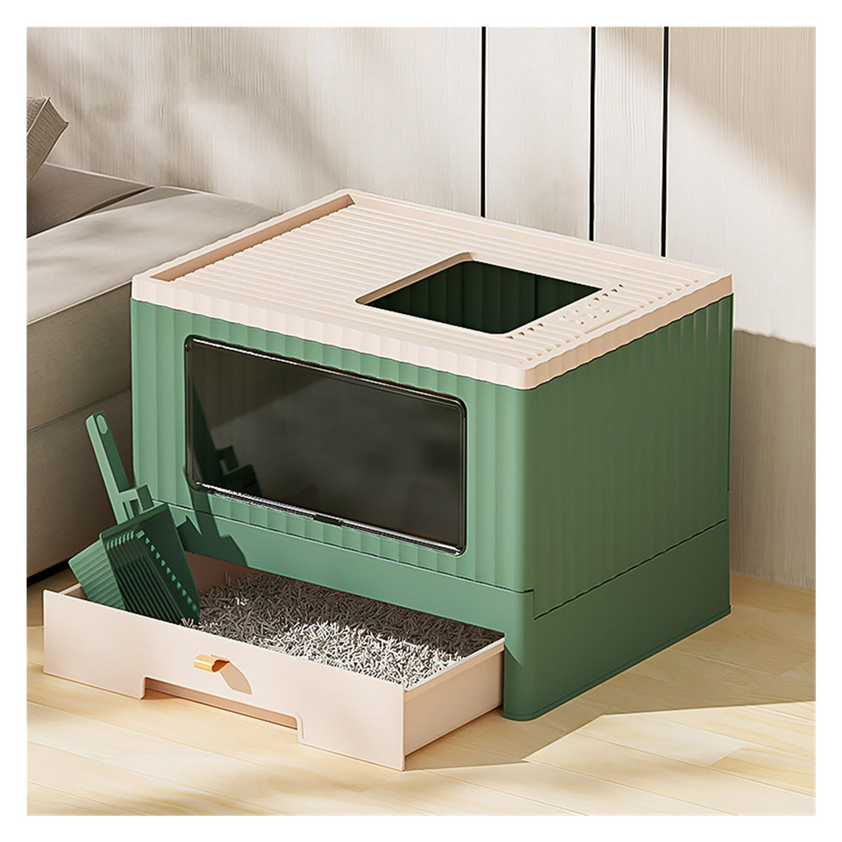 Foldable Enclosed Cat Litter Box with Lid and Scoop J158