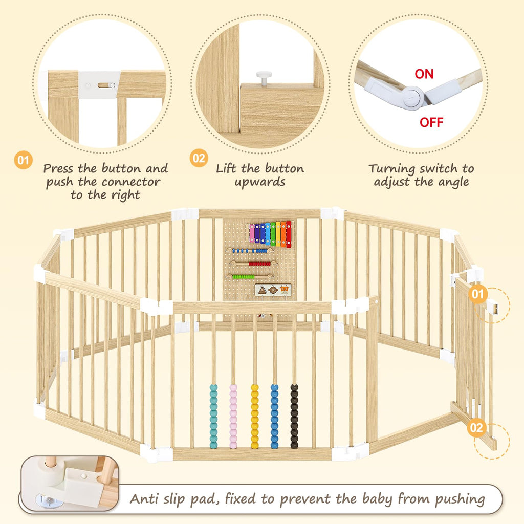 Foldable Wooden Baby Playpen with Locking Gate L3029