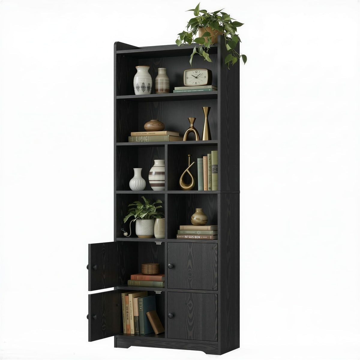 74.6" Tall 6-Tier Bookshelf with Doors U66031