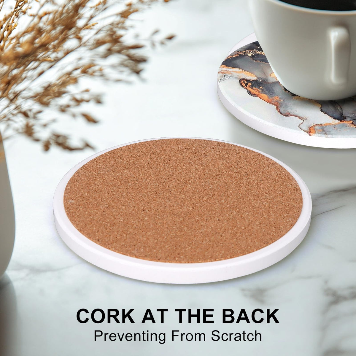 Black Marble Abstract Ceramic Coasters with Holder Z63174
