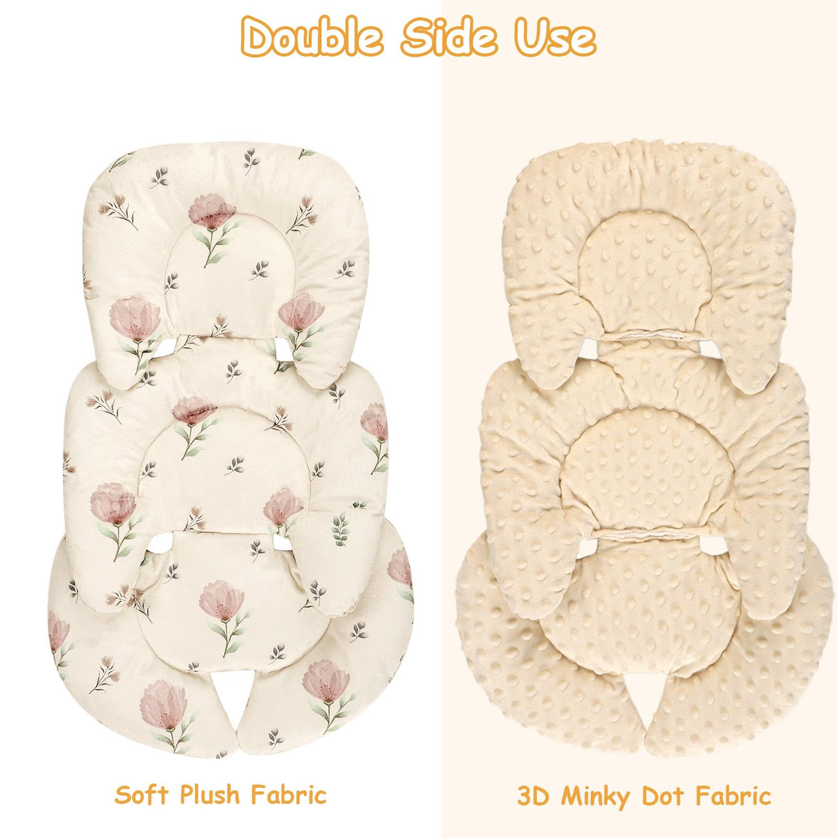 Infant Car Seat Insert with 2 Strap Pads, Reversible Head and Body Support W498