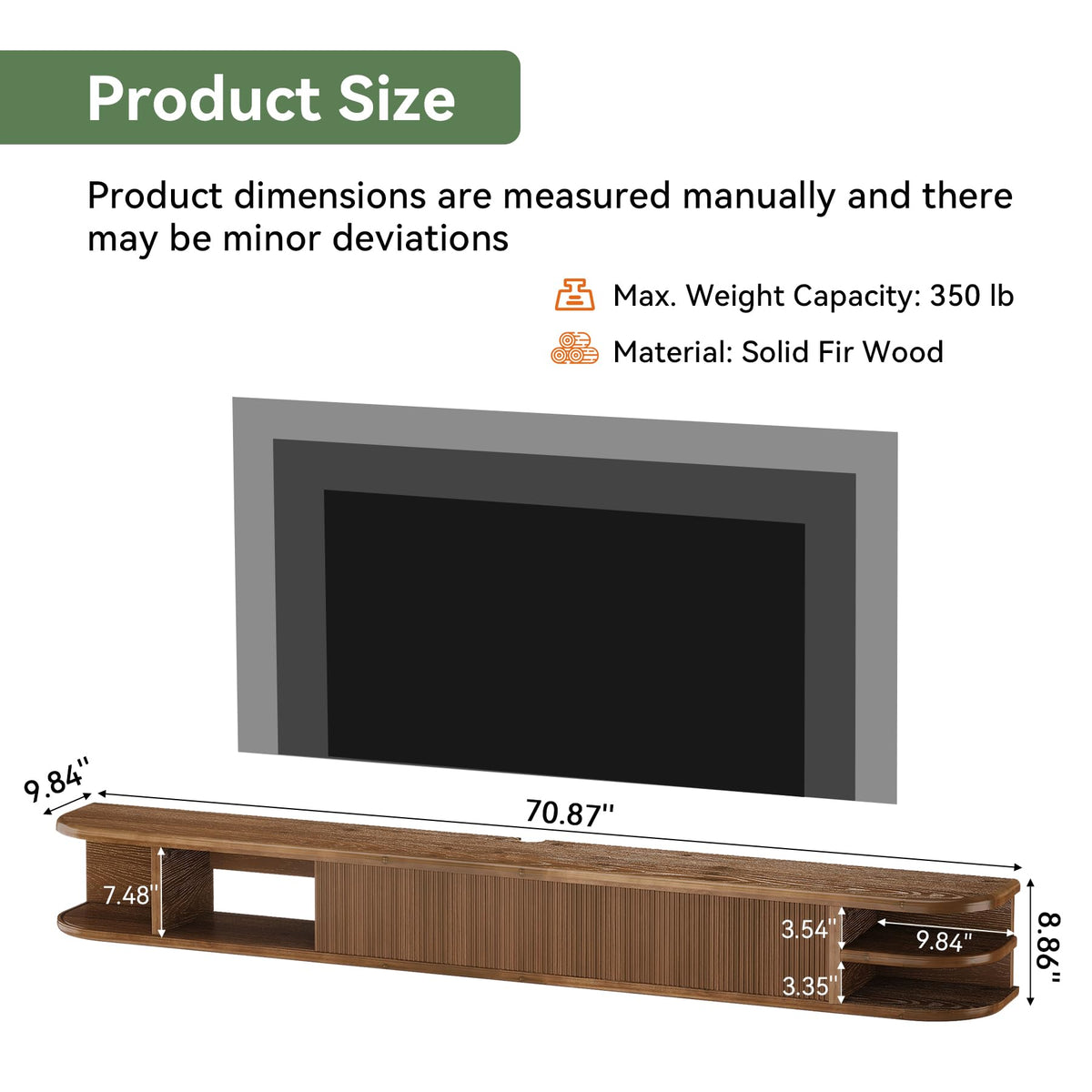 71" Solid Wood Floating TV Stand V778