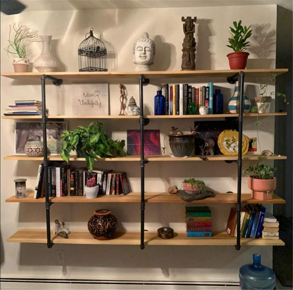 Industrial Wall Mount Iron Pipe Shelf 2Pcs 5 Tier E46351
