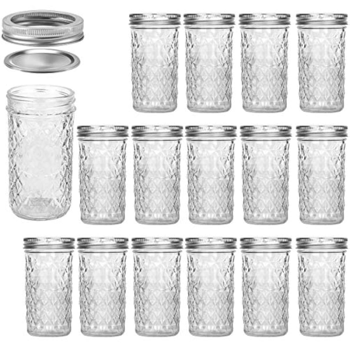 15 Pack 12 oz Mason Jars with Lids S2972