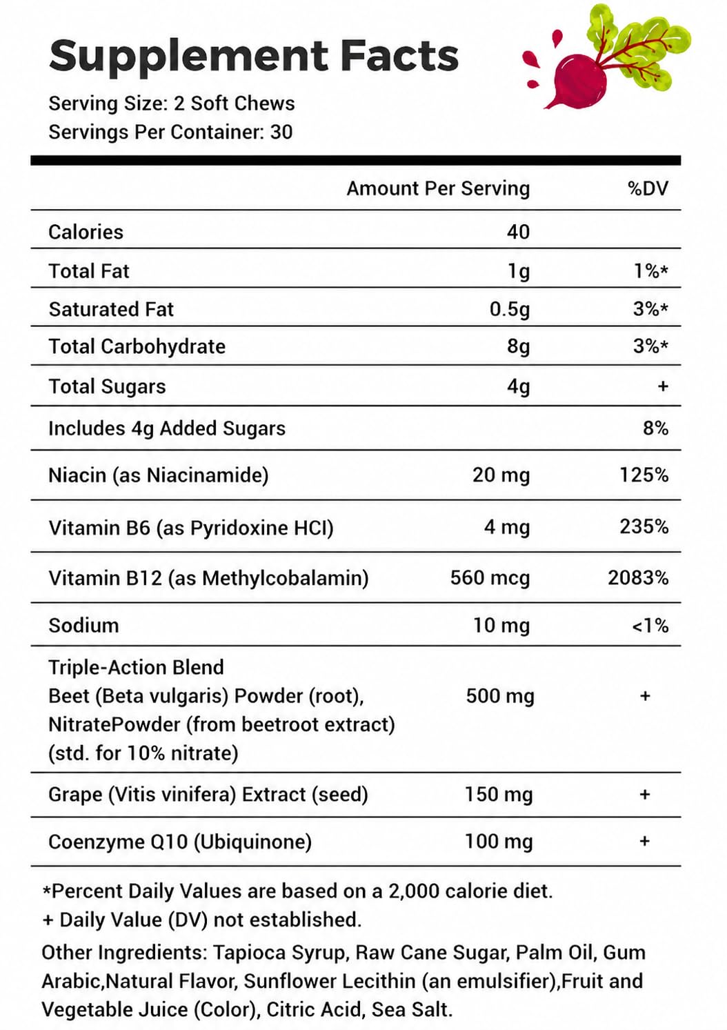 Beetroot Chews with CoQ10 & Grape Seed Extract, 60 Chews D509150