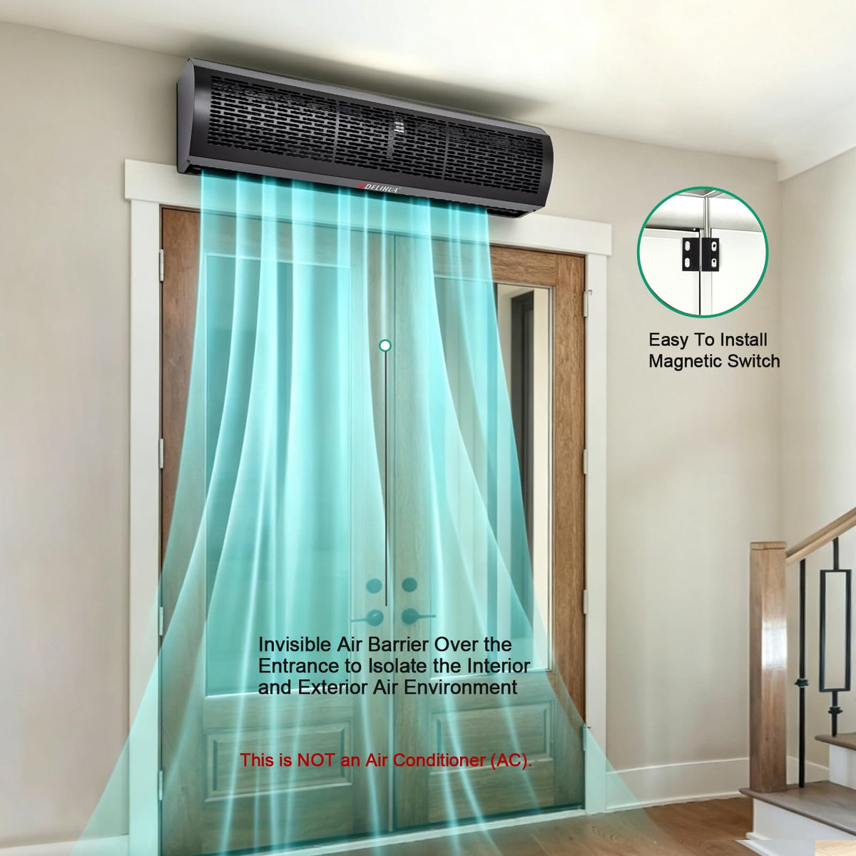 48 Inch Black Air Curtain Fan with Magnetic Door Switch M760