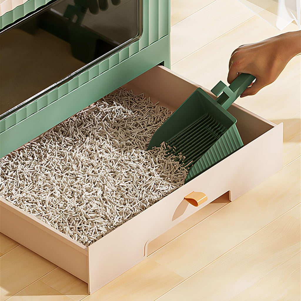 Foldable Enclosed Cat Litter Box with Lid and Scoop J158