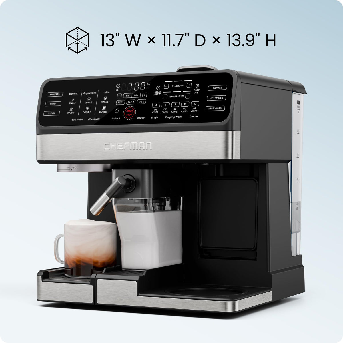 8-in-1 Espresso Machine with Milk Frother, 12-Cup Carafe, Black H944