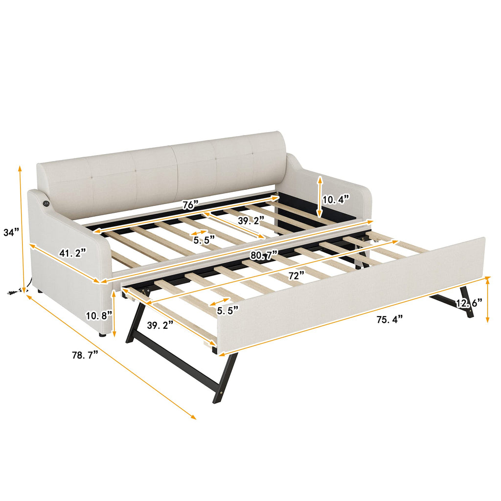 Twin Size Upholstered Daybed with Trundle I9394