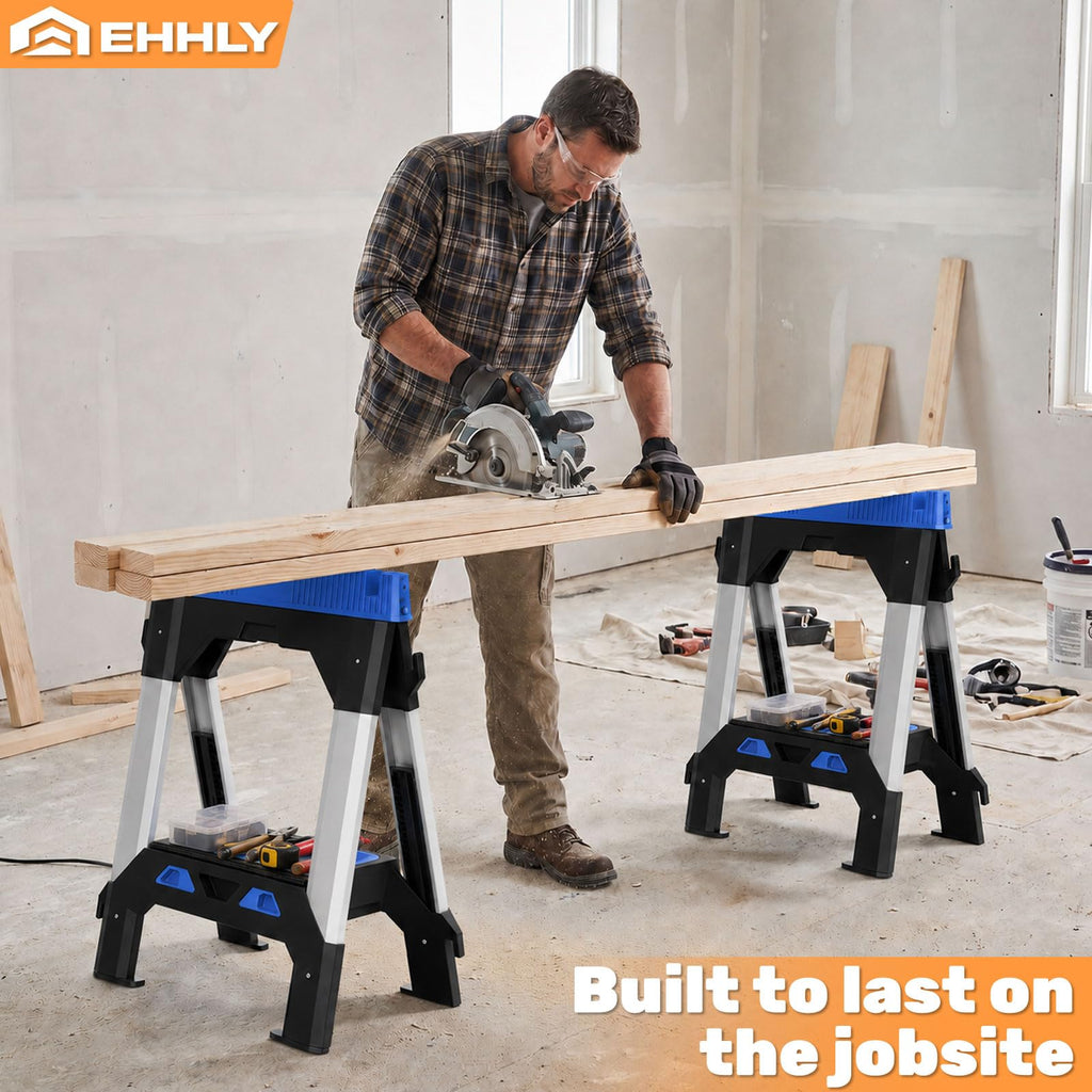 Folding Heavy Duty Sawhorses 2 Pack, 2500 LBS Load Capacity N9056