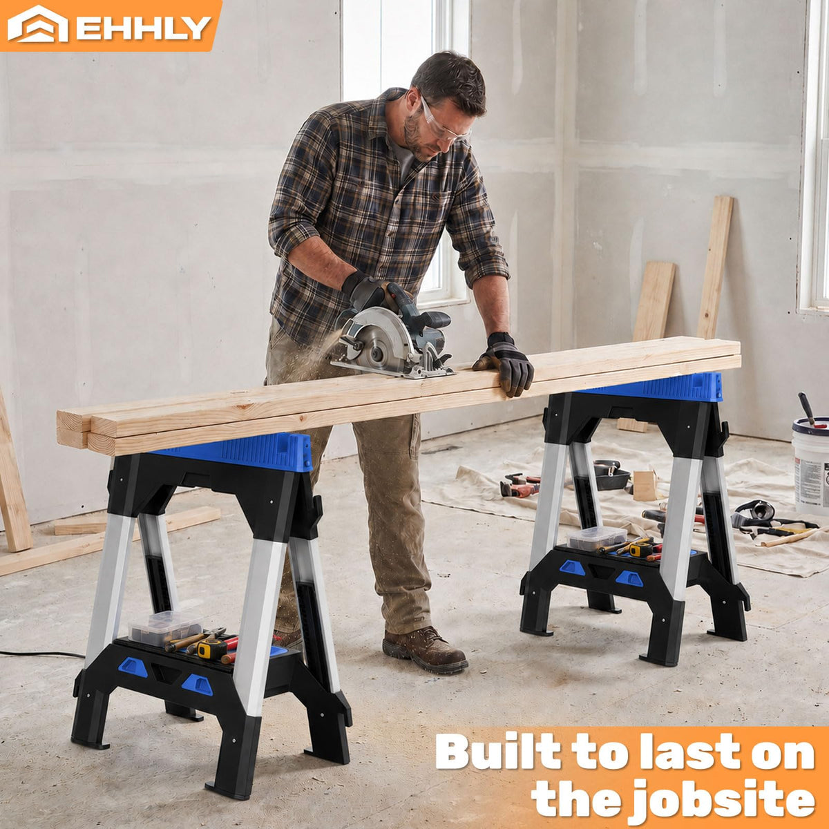 Folding Heavy Duty Sawhorses 2 Pack, 2500 LBS Load Capacity N9056