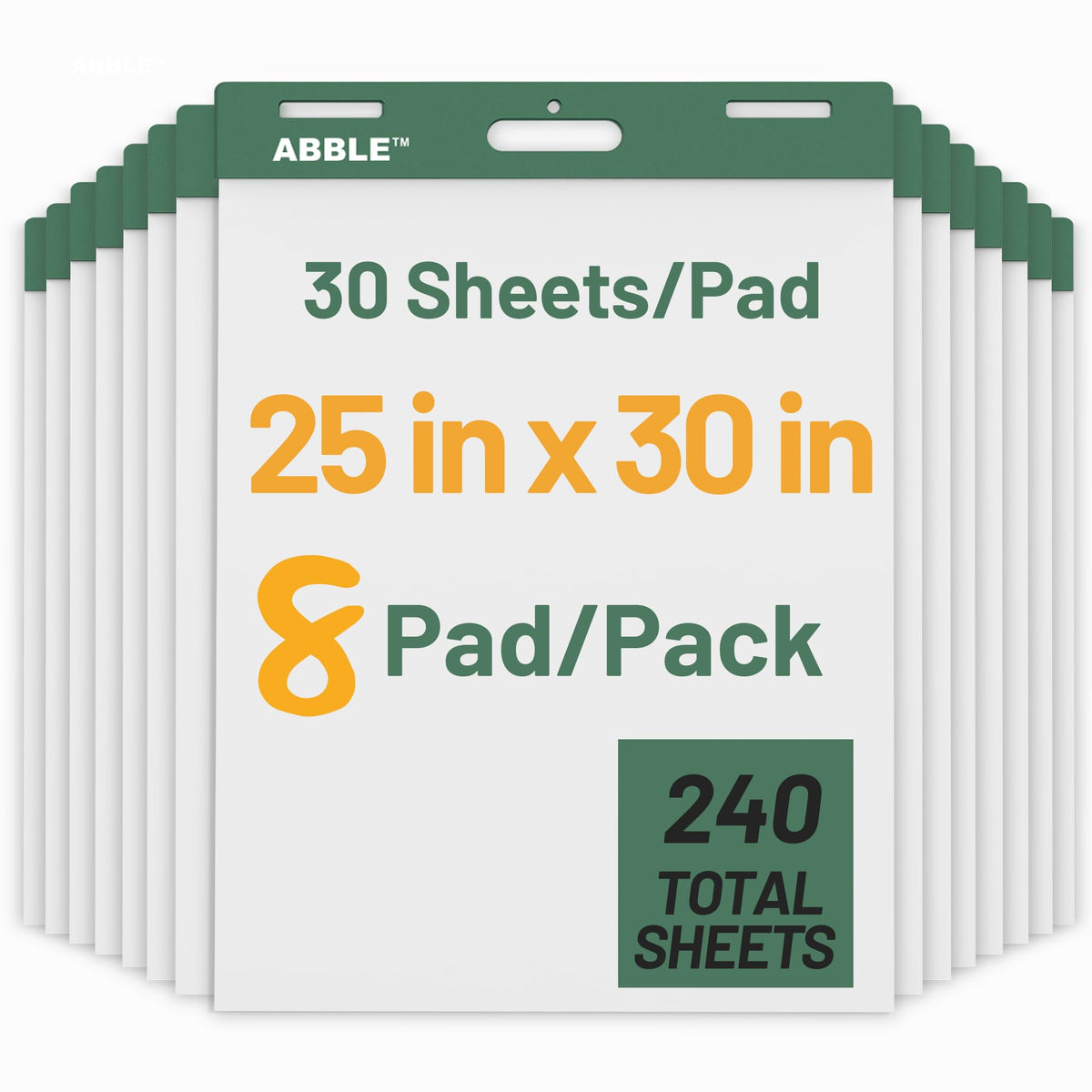 Super Sticky Easel Pad, 25 x 30 Inches, 30 Sheets/Pad, 8 Pads/Pack, Green W394