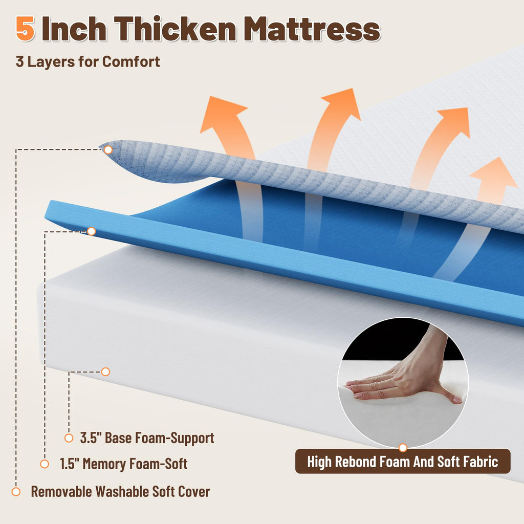 Full Size Folding Bed with Memory Foam Mattress T9923