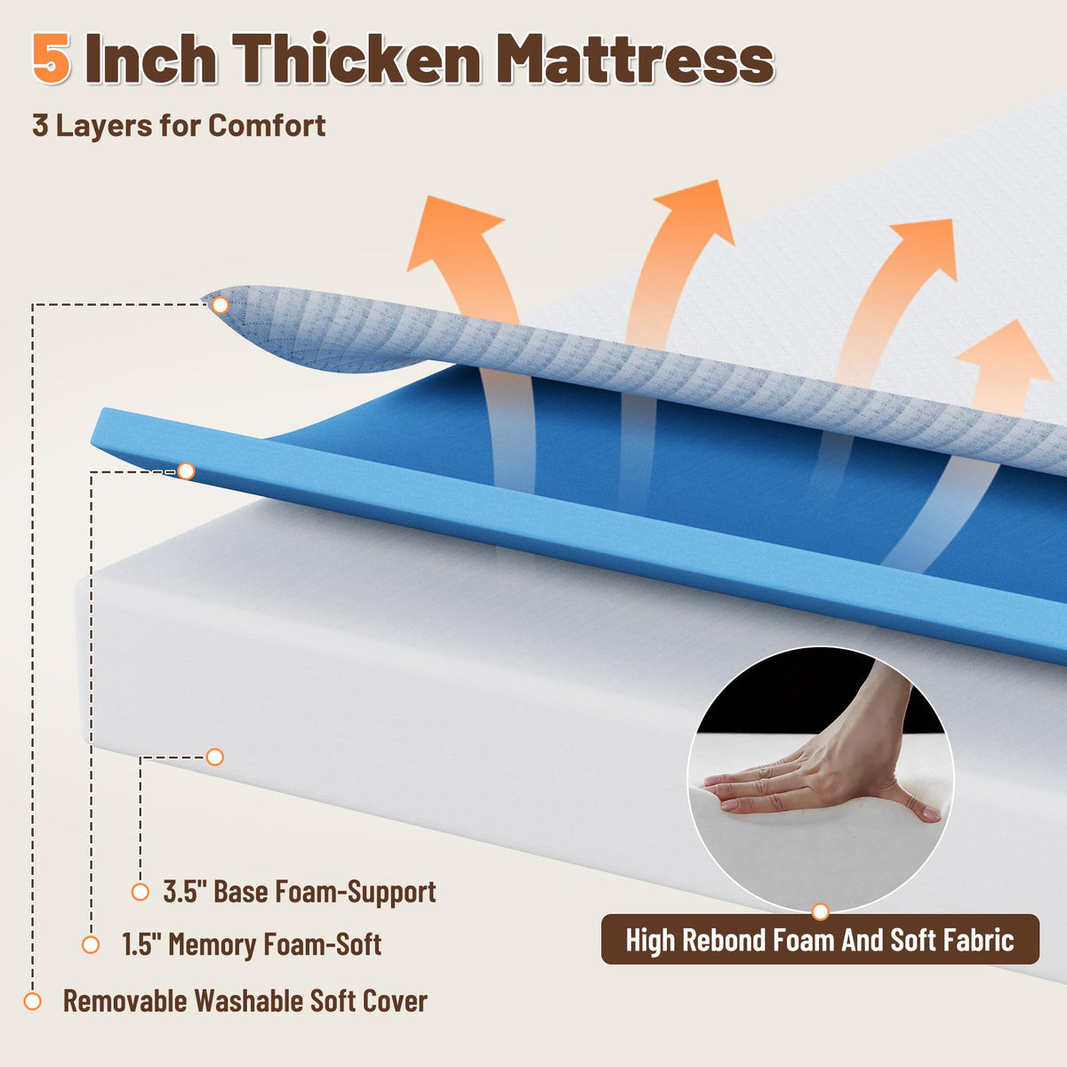 Full Size Folding Bed with Memory Foam Mattress T9923