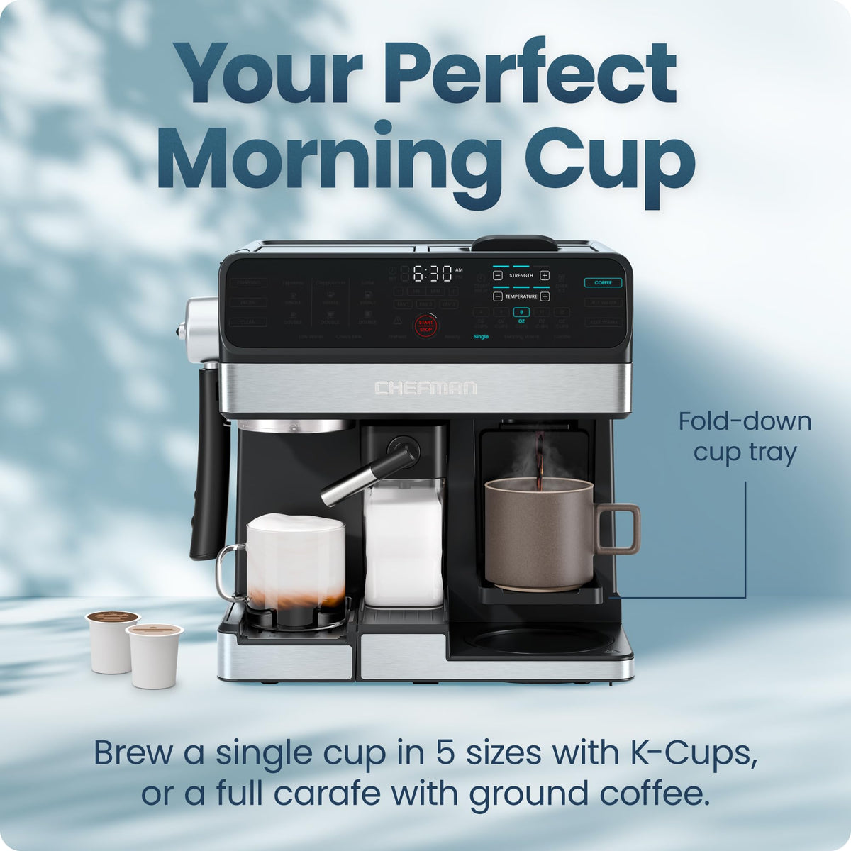 8-in-1 Espresso Machine with Milk Frother, 12-Cup Carafe, Black H944