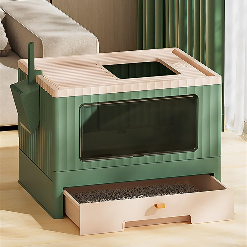 Foldable Enclosed Cat Litter Box with Lid and Scoop J158