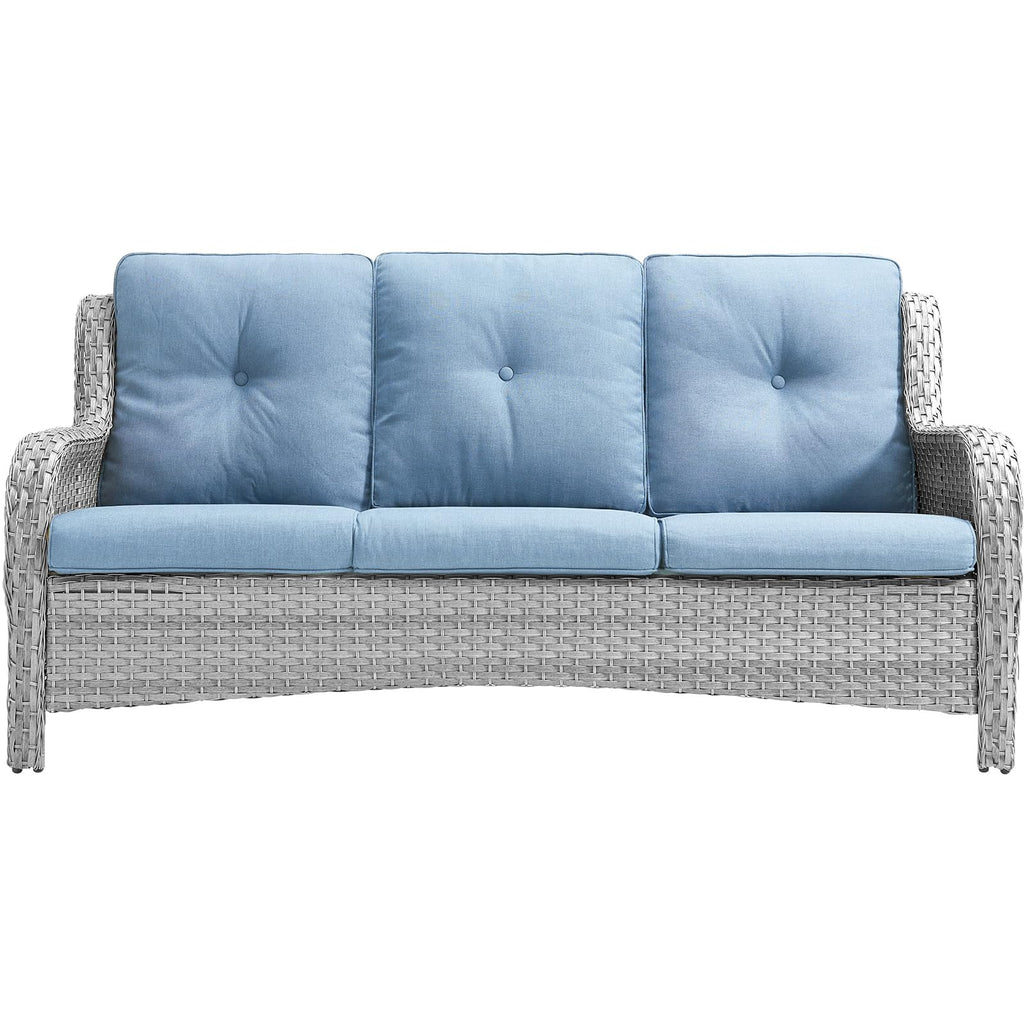 Light Gray Baby Blue Wicker 3-Seat Outdoor Sofa I619