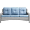 Light Gray Baby Blue Wicker 3-Seat Outdoor Sofa I619