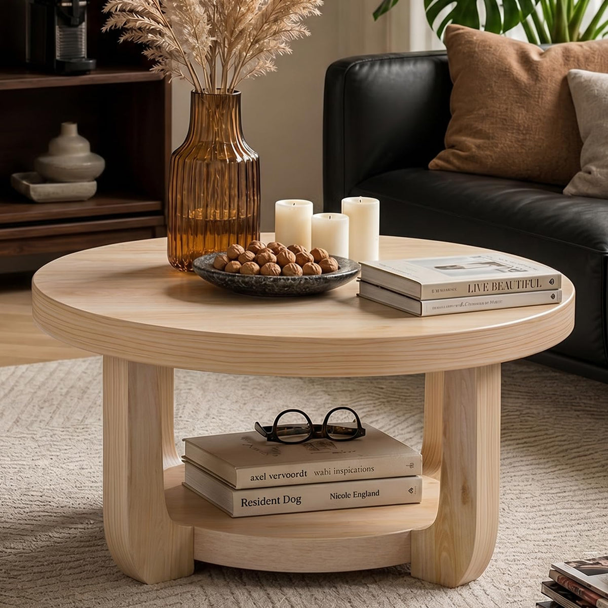 Round 2-Tier Coffee Table with Storage P913