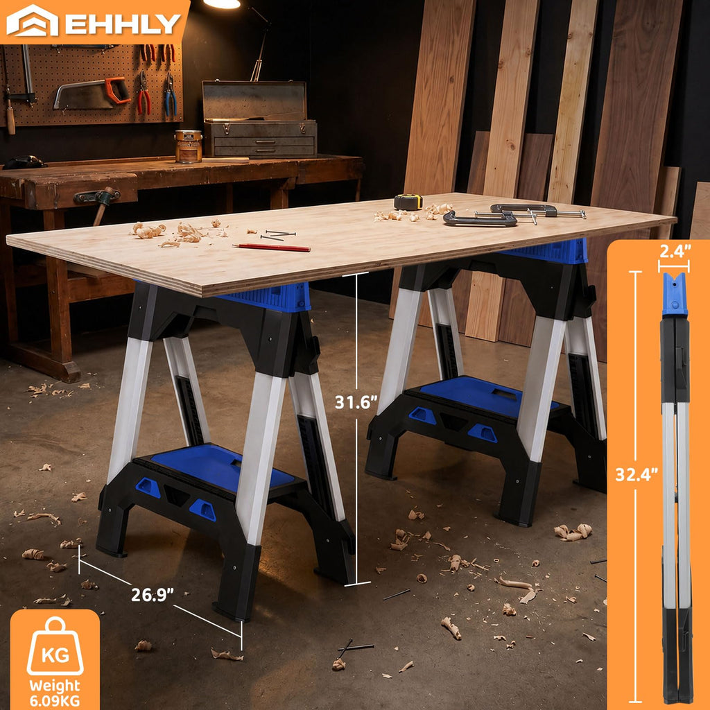 Folding Heavy Duty Sawhorses 2 Pack, 2500 LBS Load Capacity N9056