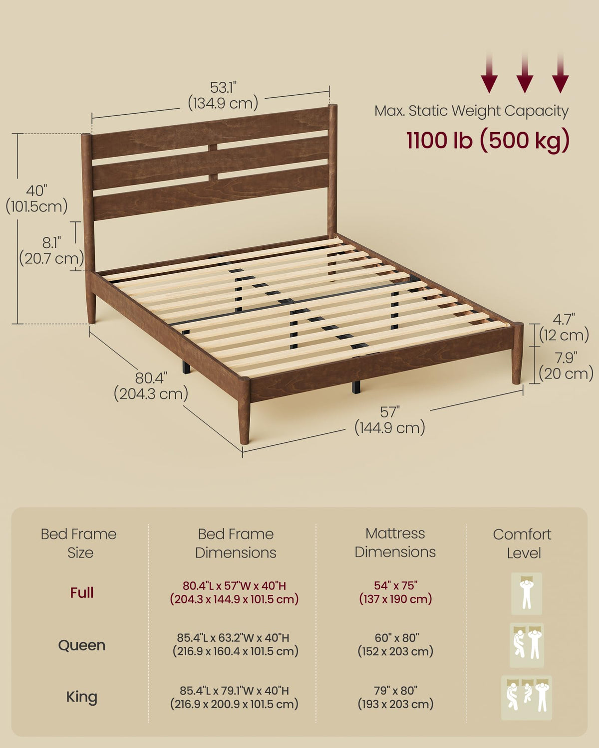 Full Wood Platform Bed with Headboard Storage Shelf D984