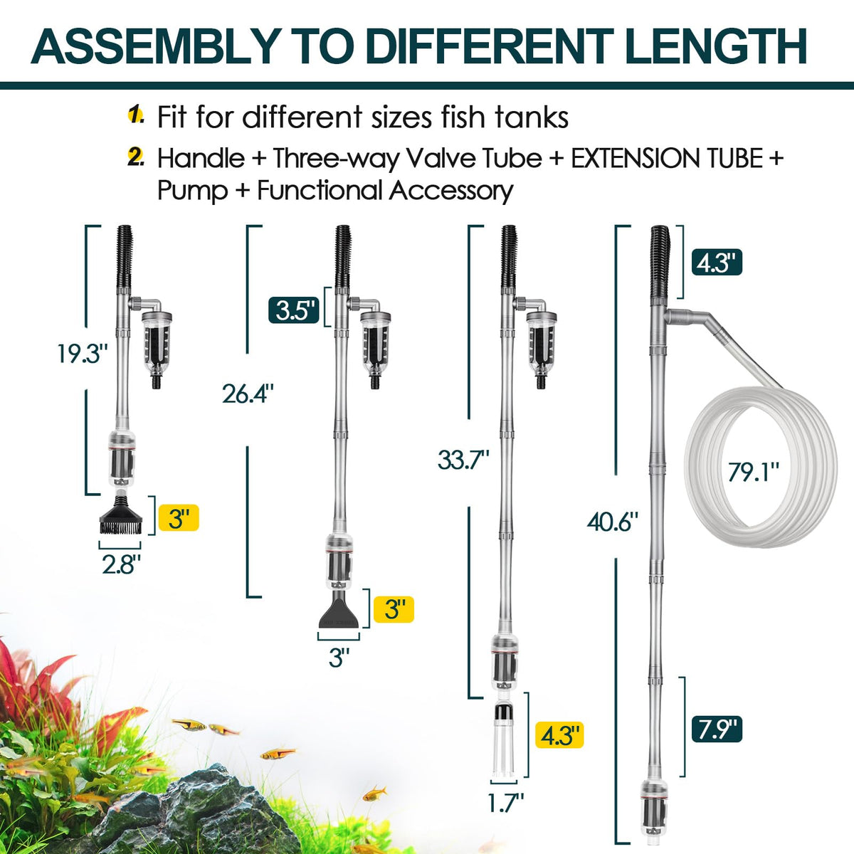 Electric Aquarium Gravel Cleaner, 528GPH Fish Tank Vacuum, 5-in-1 Sand Washer Water Changer Kit X1762