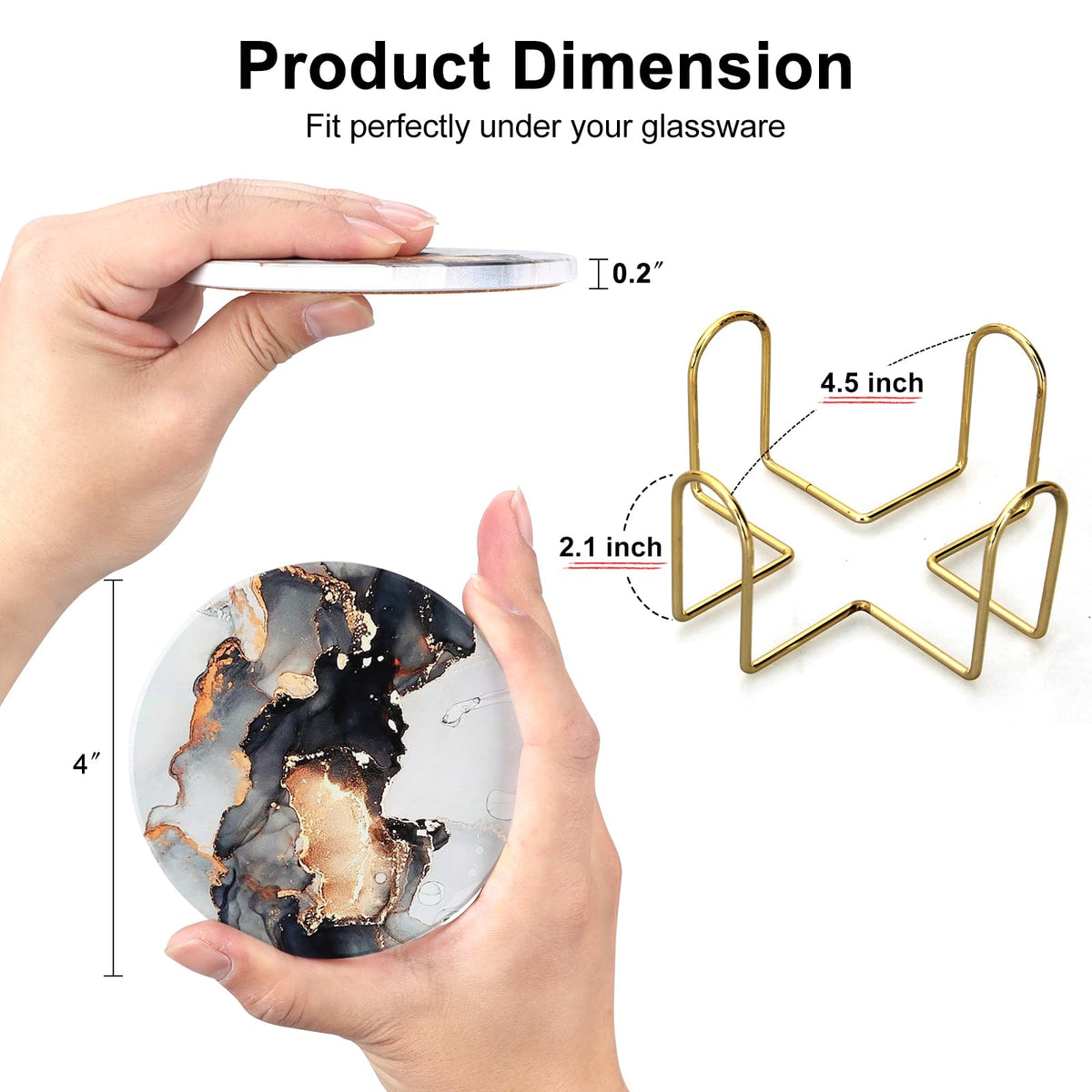 Black Marble Abstract Ceramic Coasters with Holder Z63174
