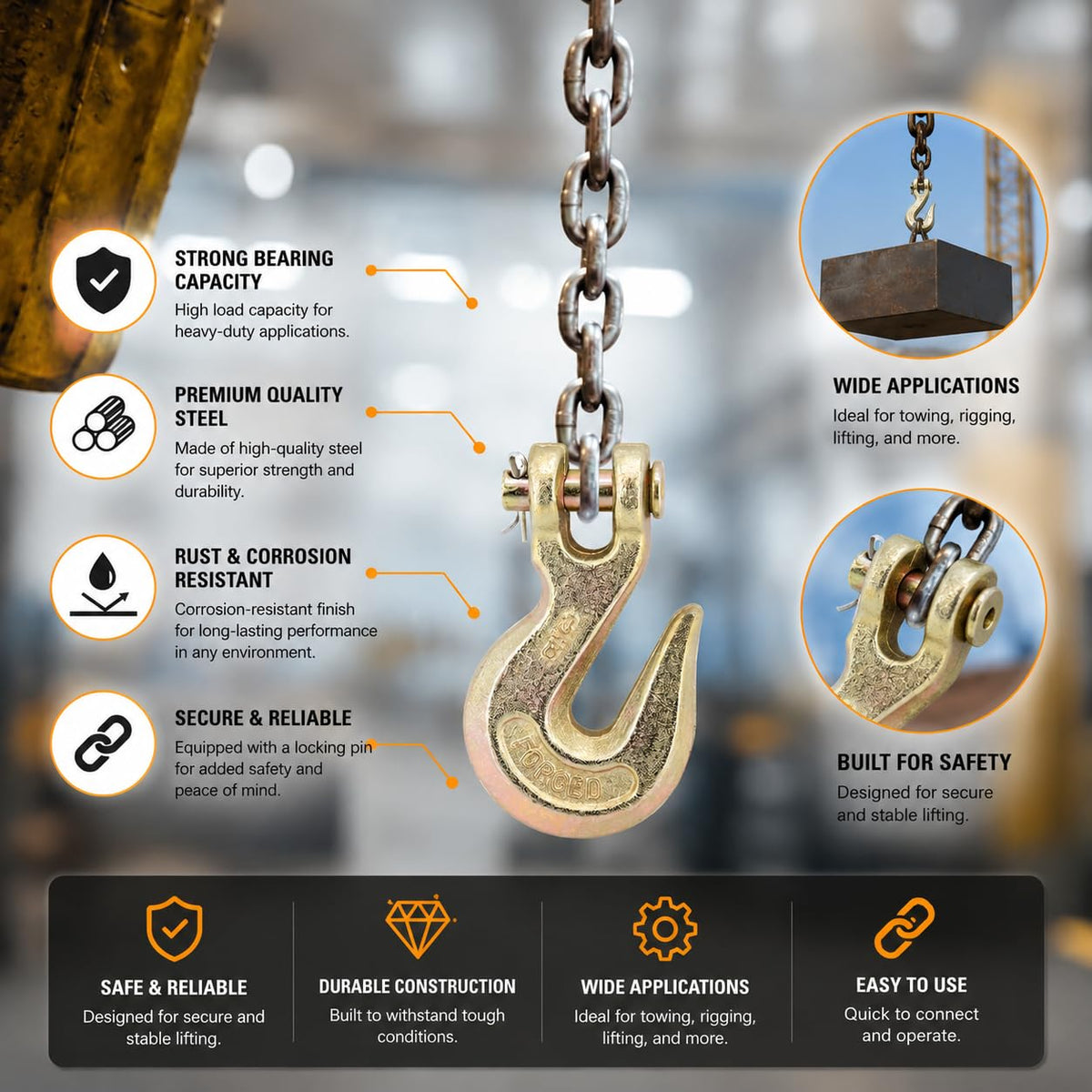 3/8 Inch G70 Clevis Grab Hooks V775