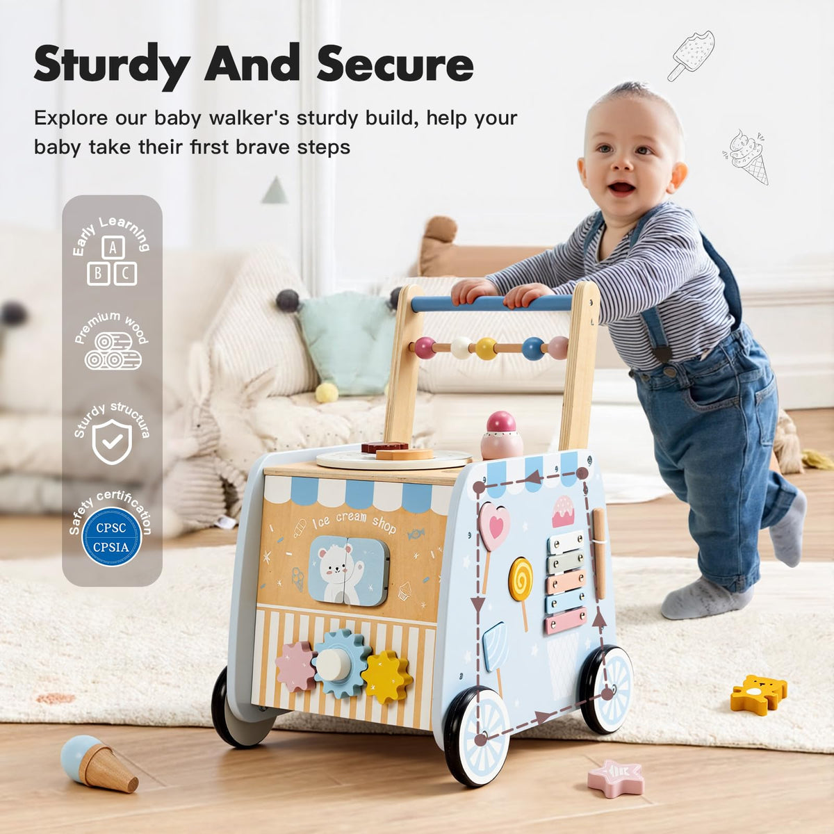 Wooden Baby Walker with Wheels F59435