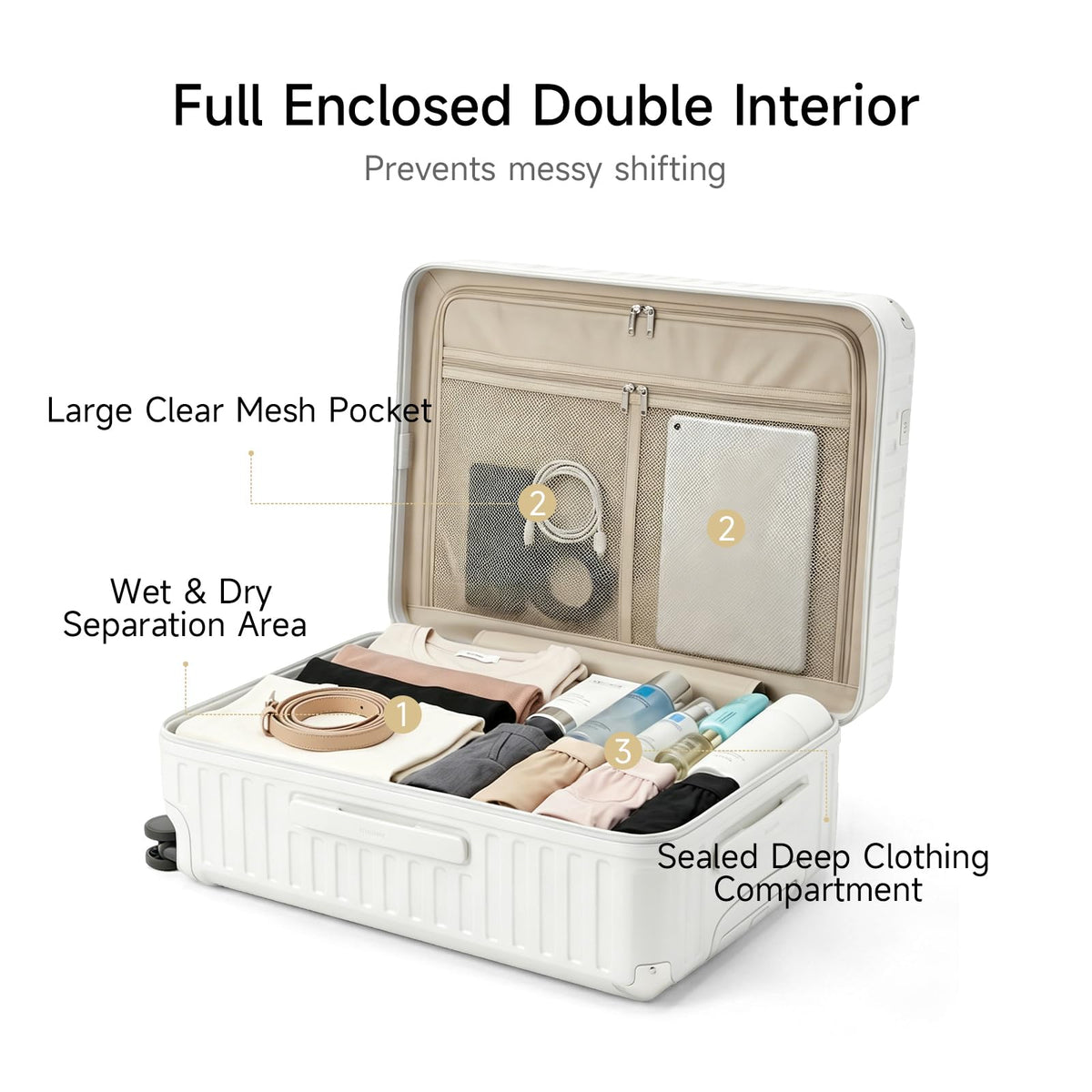 20 inch White Hardside Carry on Luggage with Spinner Wheel B324