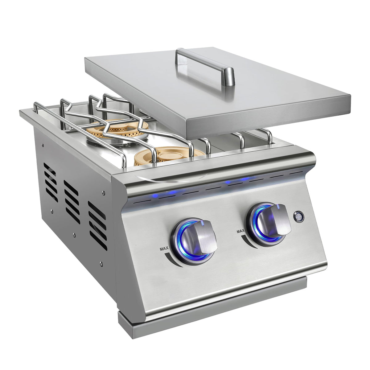 Double Grilling Side Burners, 2 * 17,000BTU, Convertible to Liquid Propane, 304 Stainless Steel T25310