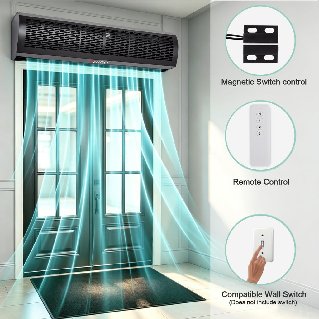 48 Inch Black Air Curtain Fan with Magnetic Door Switch M760