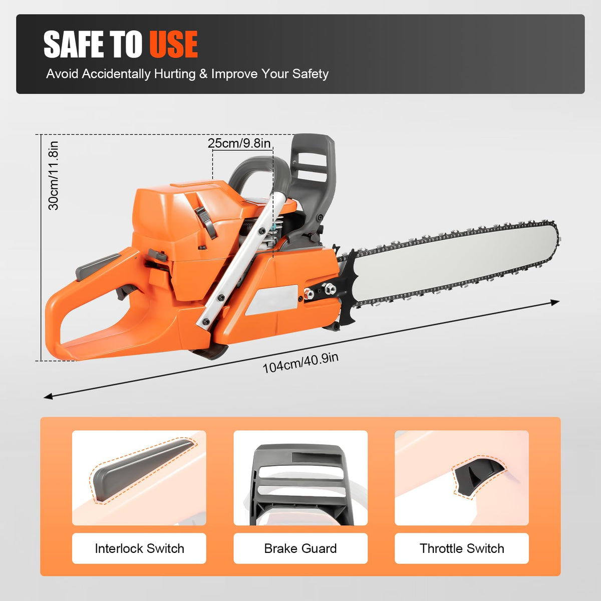 Gas Powered Chainsaw, 71.8cc 2-Stroke, 24 Inch J69339