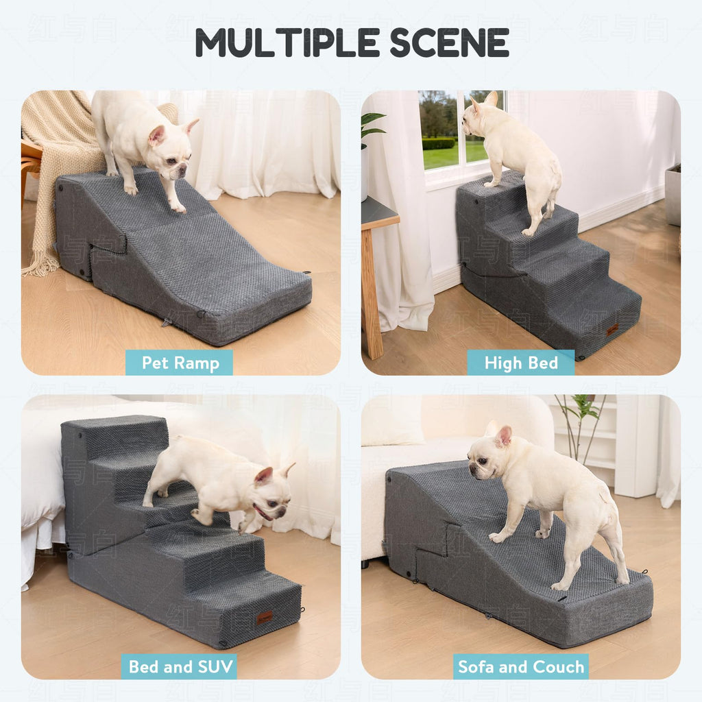 4-Step Dog Stair and Ramp with Non-Slip Bottom Grey Z98344