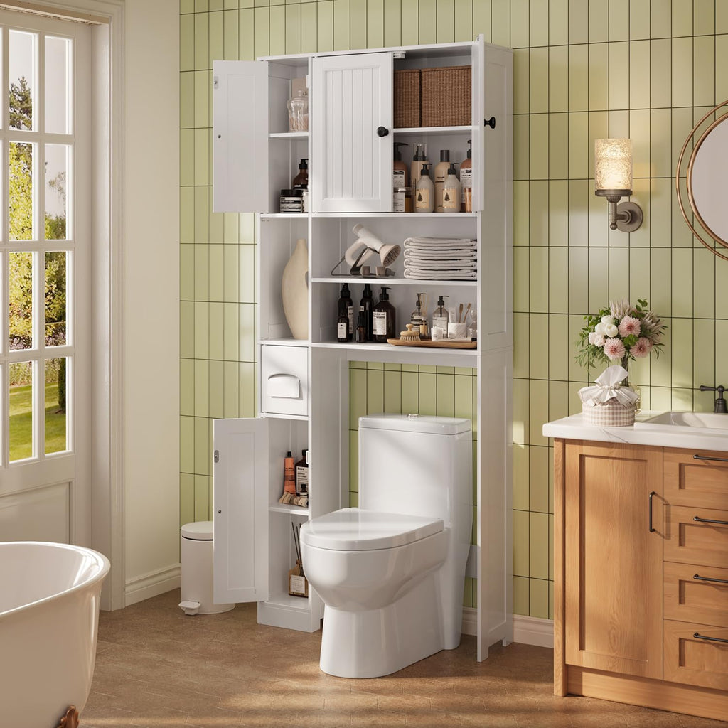 Over The Toilet Storage Cabinet with Five Doors White L603667