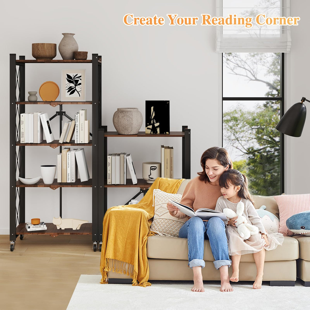 5-Tier Folding Storage Shelf with Woodgrain Finish D770