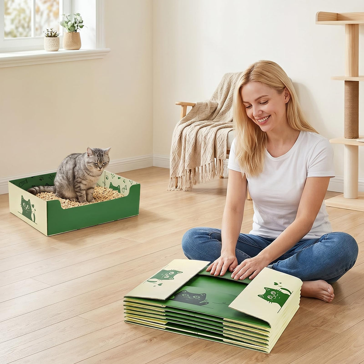 8 Pcs Disposable Cat Litter Box with Scoop W428