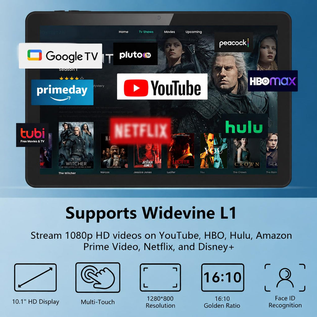 Android Tablet 10 inch, 26GB RAM 128GB ROM 7000 mAh Black J47686