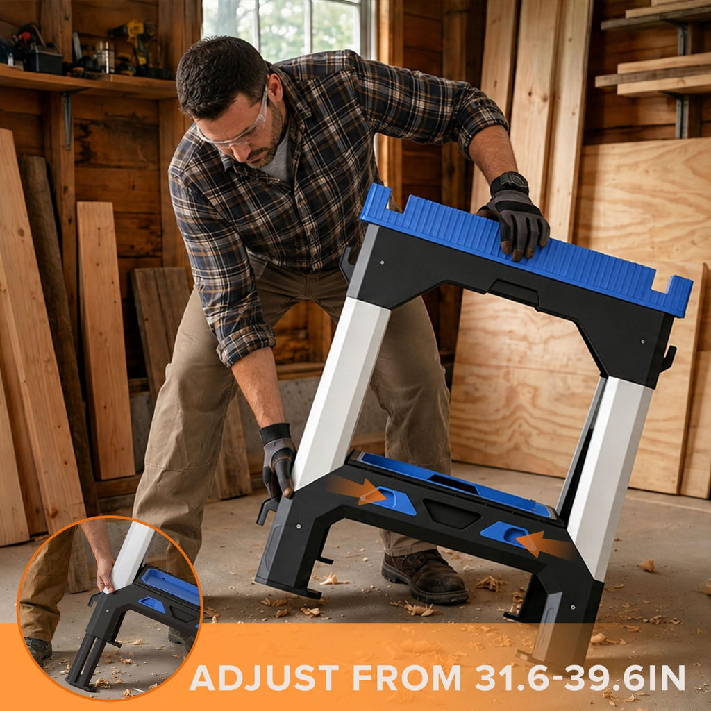 Folding Heavy Duty Sawhorses 2 Pack, 2500 LBS Load Capacity N9056