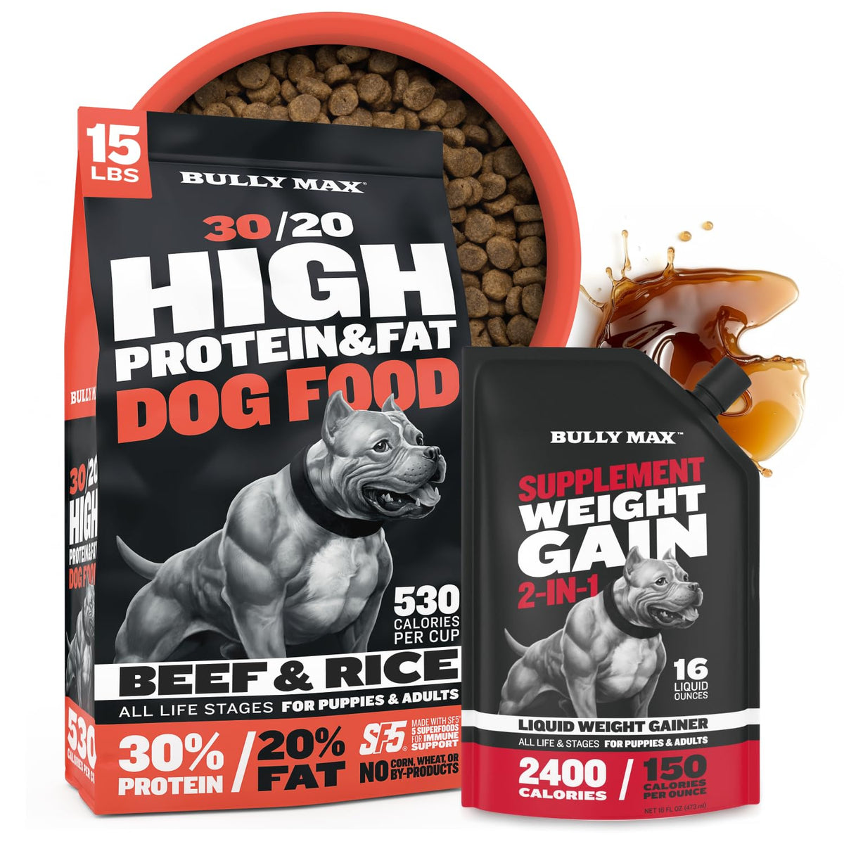 High Protein Beef Dog Food 15 lbs. Weight Gainer Supplement Bundle R34717