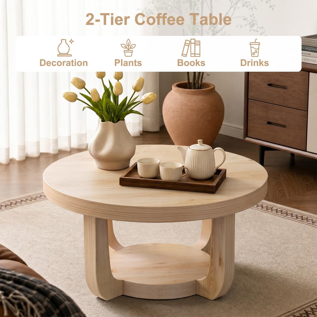 Round 2-Tier Coffee Table with Storage P913