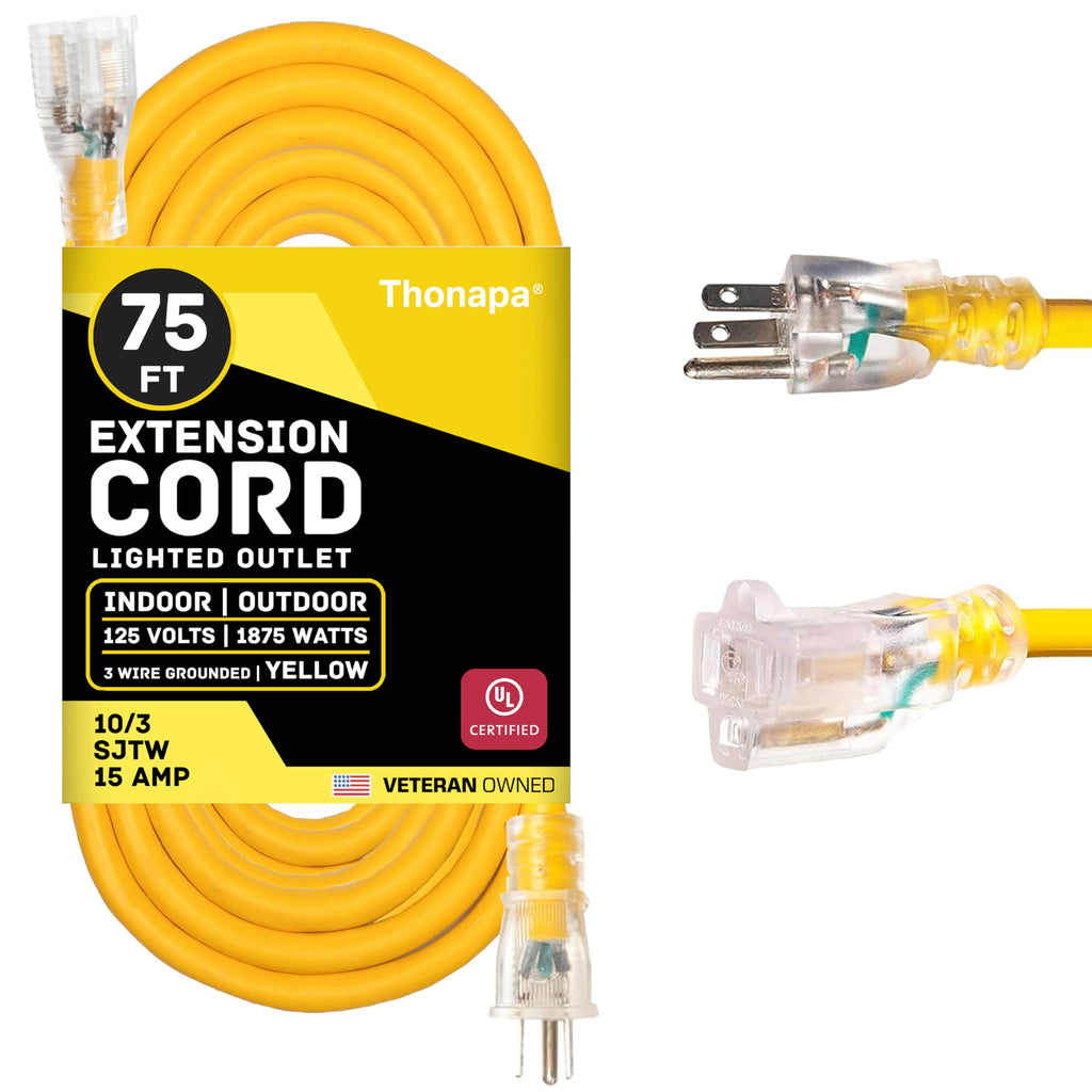 Black Oil Resistant 12 Gauge Extension Cord 100 ft and Yellow 10 Gauge Extension Cord 75 ft F27830