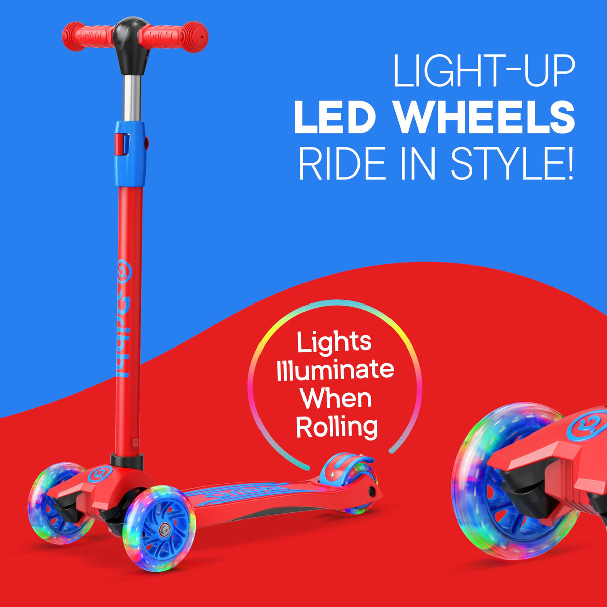 3-Wheel Kids Scooter Adjustable Height Anti-Slip Deck Red and Blue V470