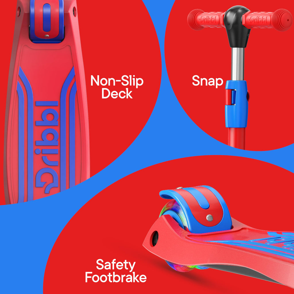 3-Wheel Kids Scooter Adjustable Height Anti-Slip Deck Red and Blue V470
