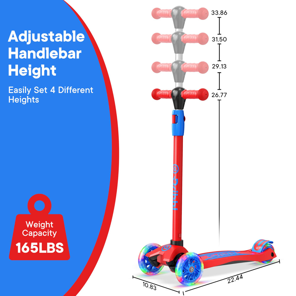 3-Wheel Kids Scooter Adjustable Height Anti-Slip Deck Red and Blue V470
