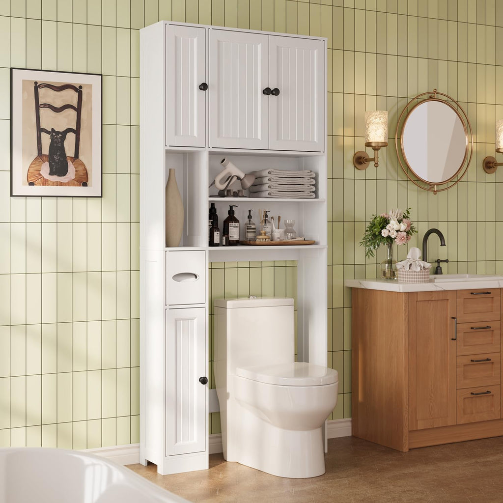 Over The Toilet Storage Cabinet with Five Doors White L603667