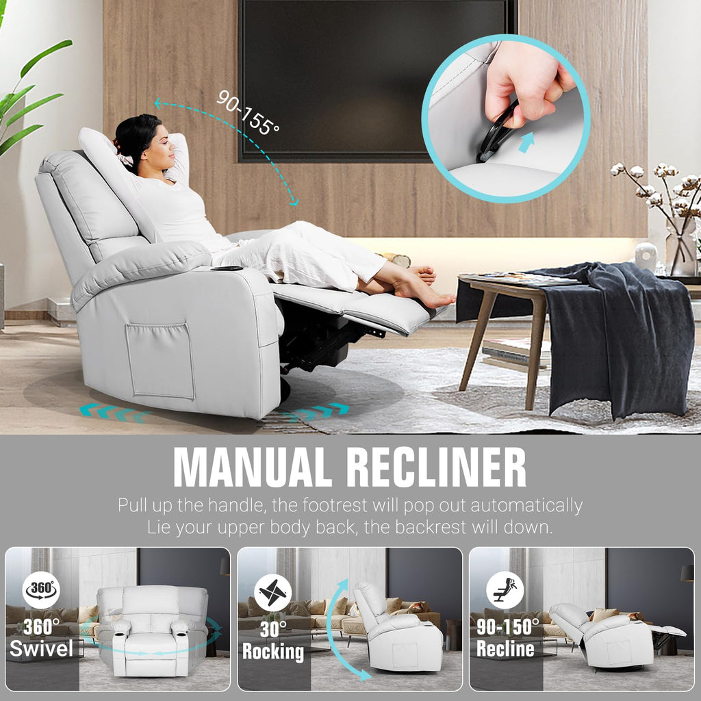Grey Massage Rocking Recliner Chair with Heat and USB O7087