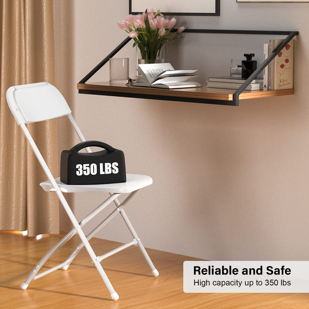 White Plastic Folding Chairs, Set of 2, Steel Frame N771