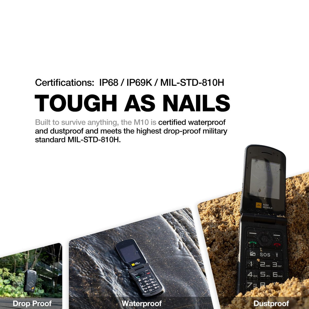 4G LTE Dual SIM IP69K Waterproof Rugged Flip Phone Q35615