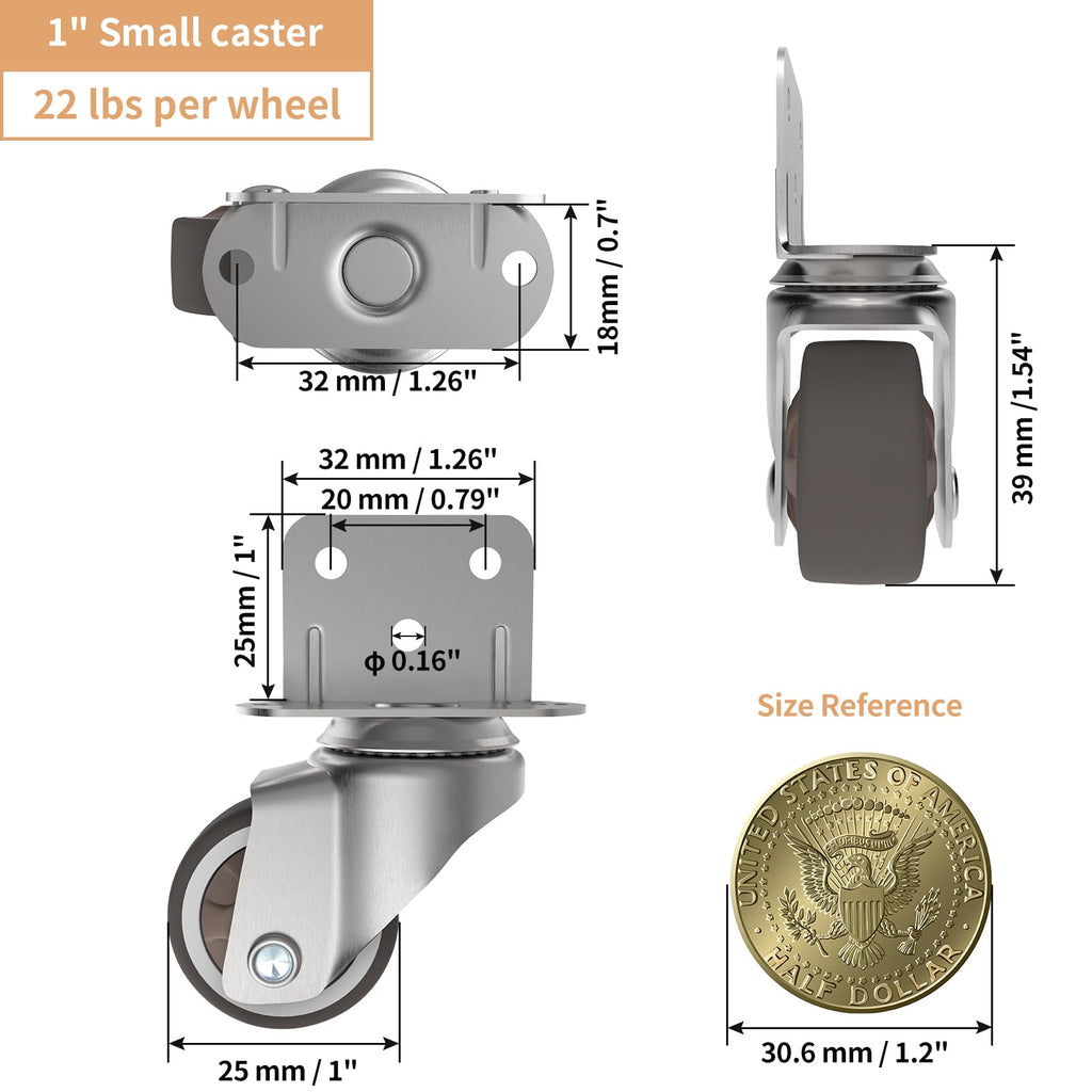 1" Swivel Plate Casters, 4 Pcs Q243